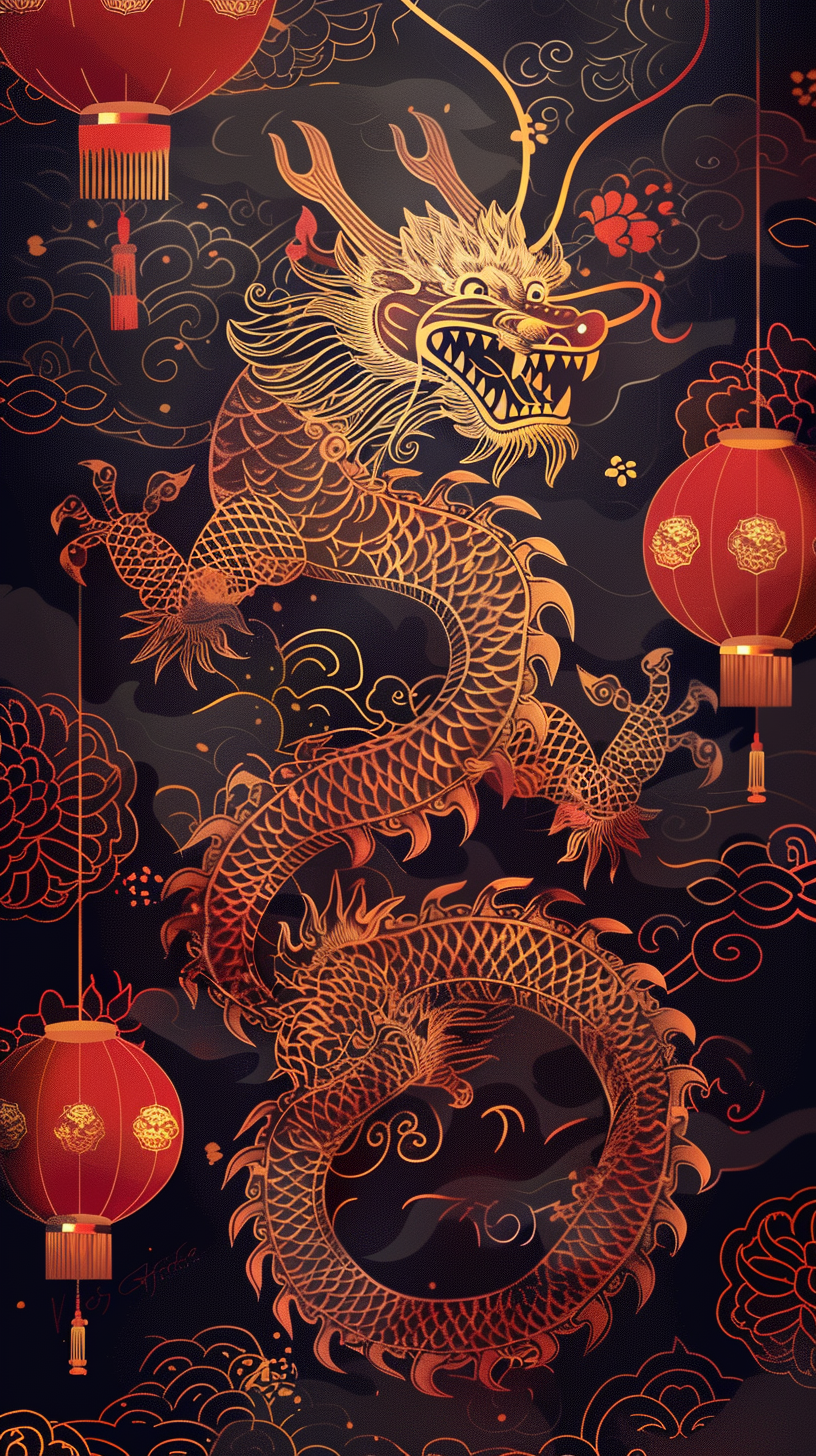 Majestic Dragon Chinese New Year Wallpaper Design Vibrant Colors