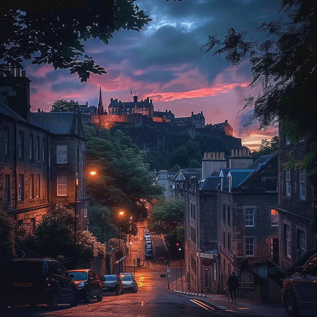 Majestic Edinburgh Castle Overlooking Old Town Twilight Sky