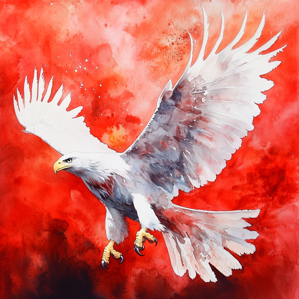 Majestic White Eagle Against Fiery Red Background