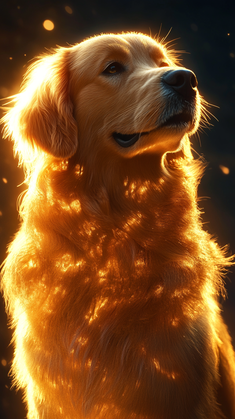 Majestic golden dog with luxurious, detailed fur shines brilliantly.