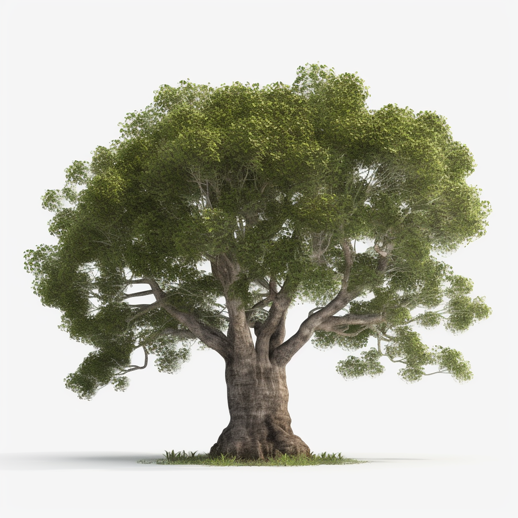 Majestic tree with green leaves on white background