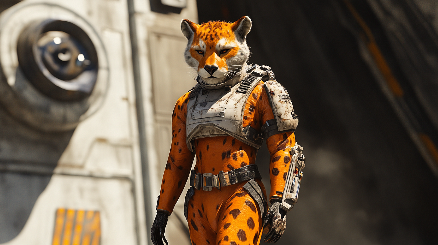 Male Leonin Fighter Walking Orange Fur