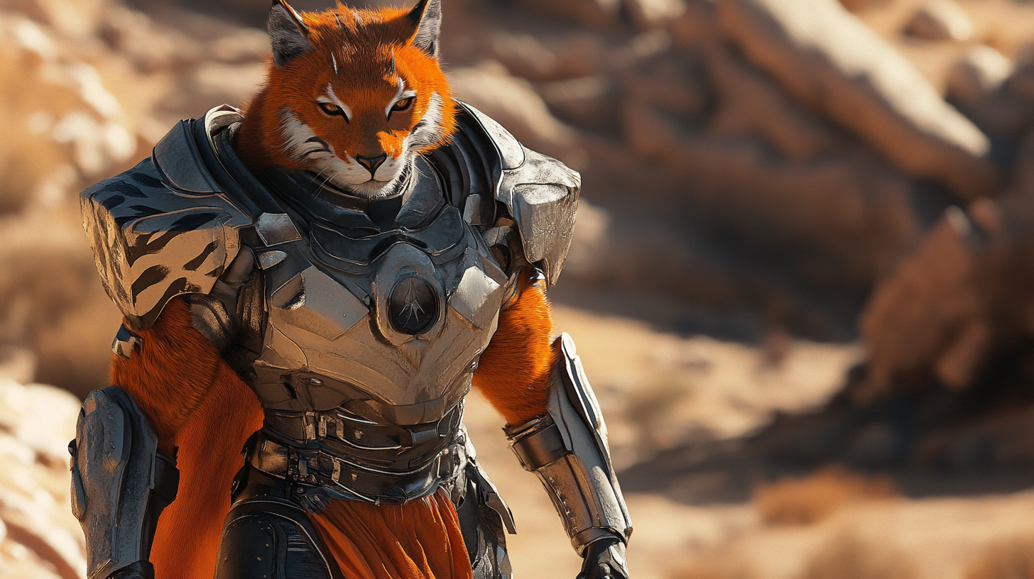 Male Leonin Fighter in Fantasy Armor Walking