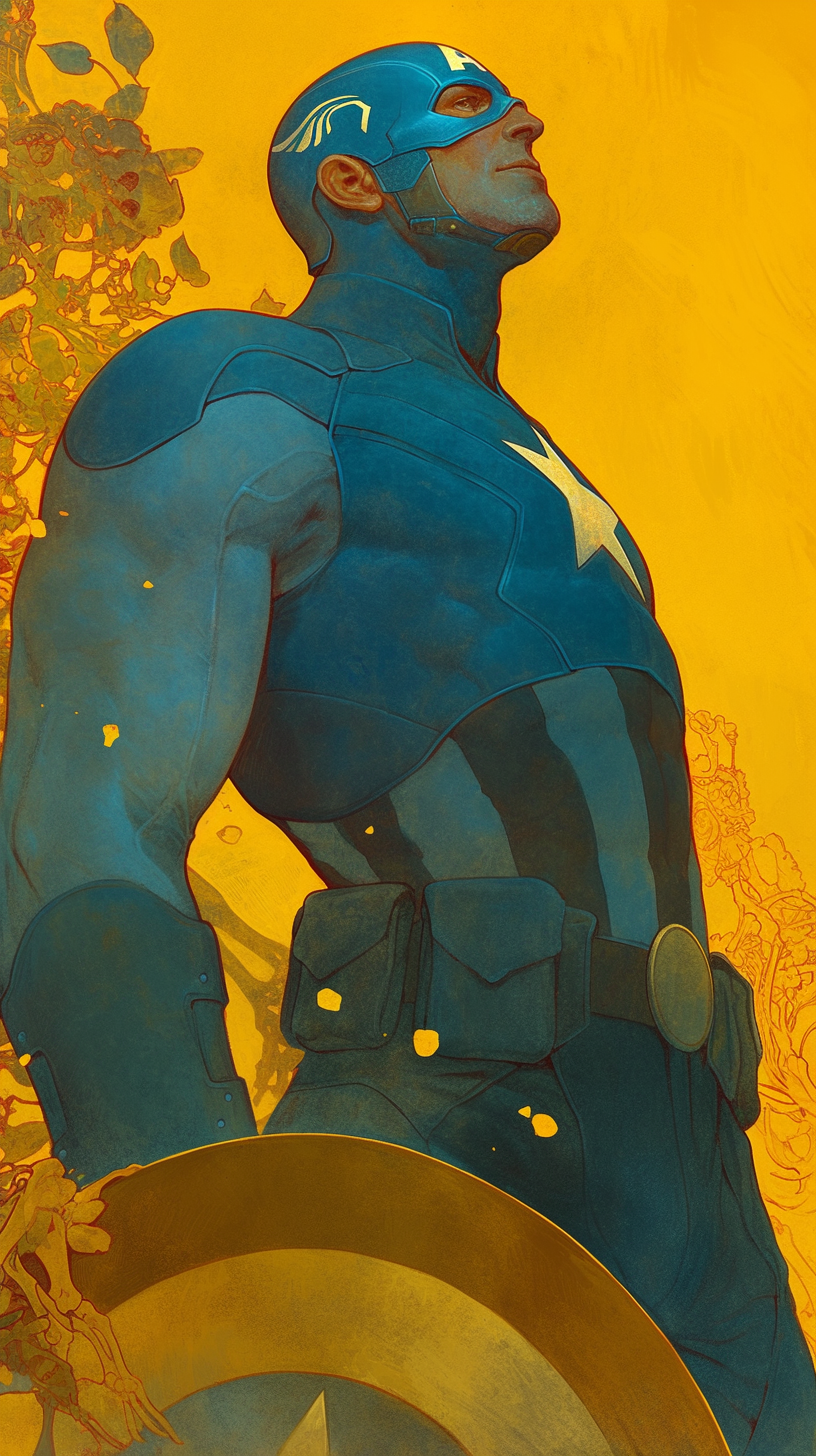 Male Marvel character with shield in blue overlay.