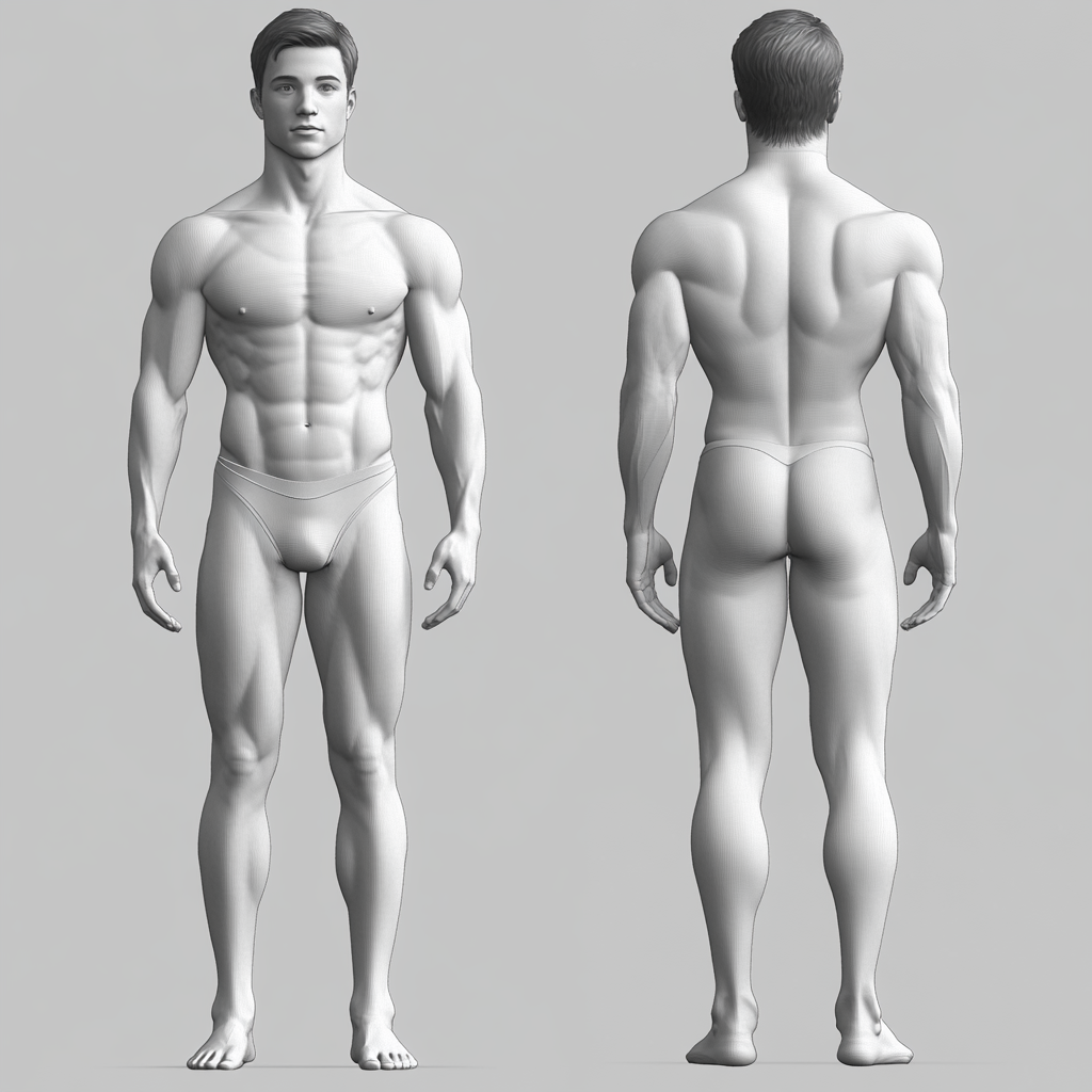 Male body image, 160cm height, realistic proportions, balanced structure.