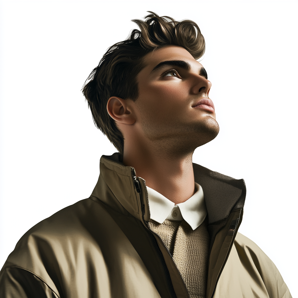 Male model in classy golf clothing and jacket pose.