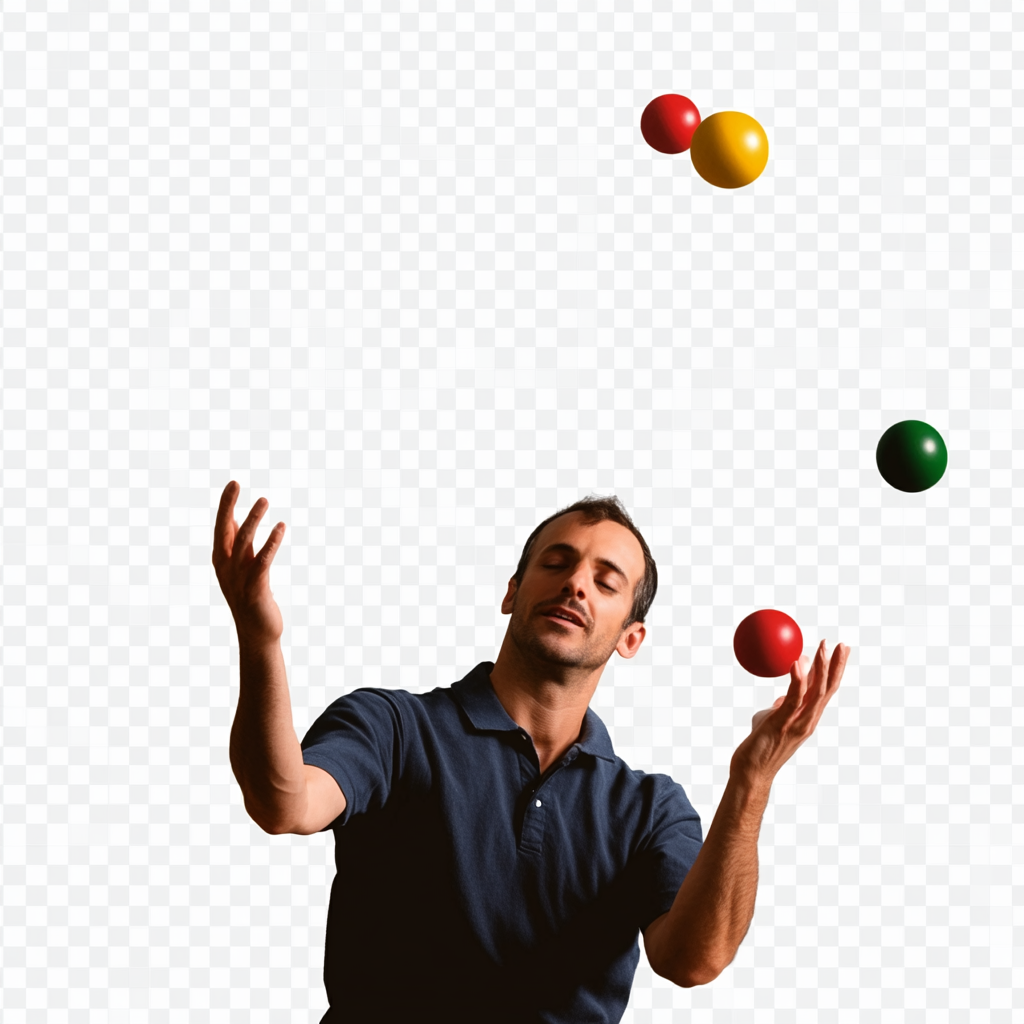 Man Juggling Three Balls on Transparent Background 