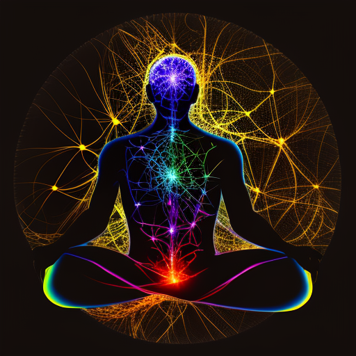 Man Meditating with Energy Channels and Cosmic Background