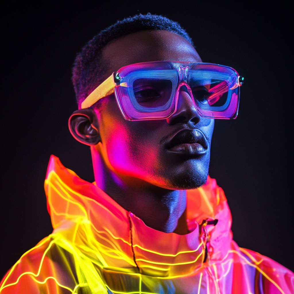 Man Modeling Futuristic, Minimalist, Techno-Inspired Fashion