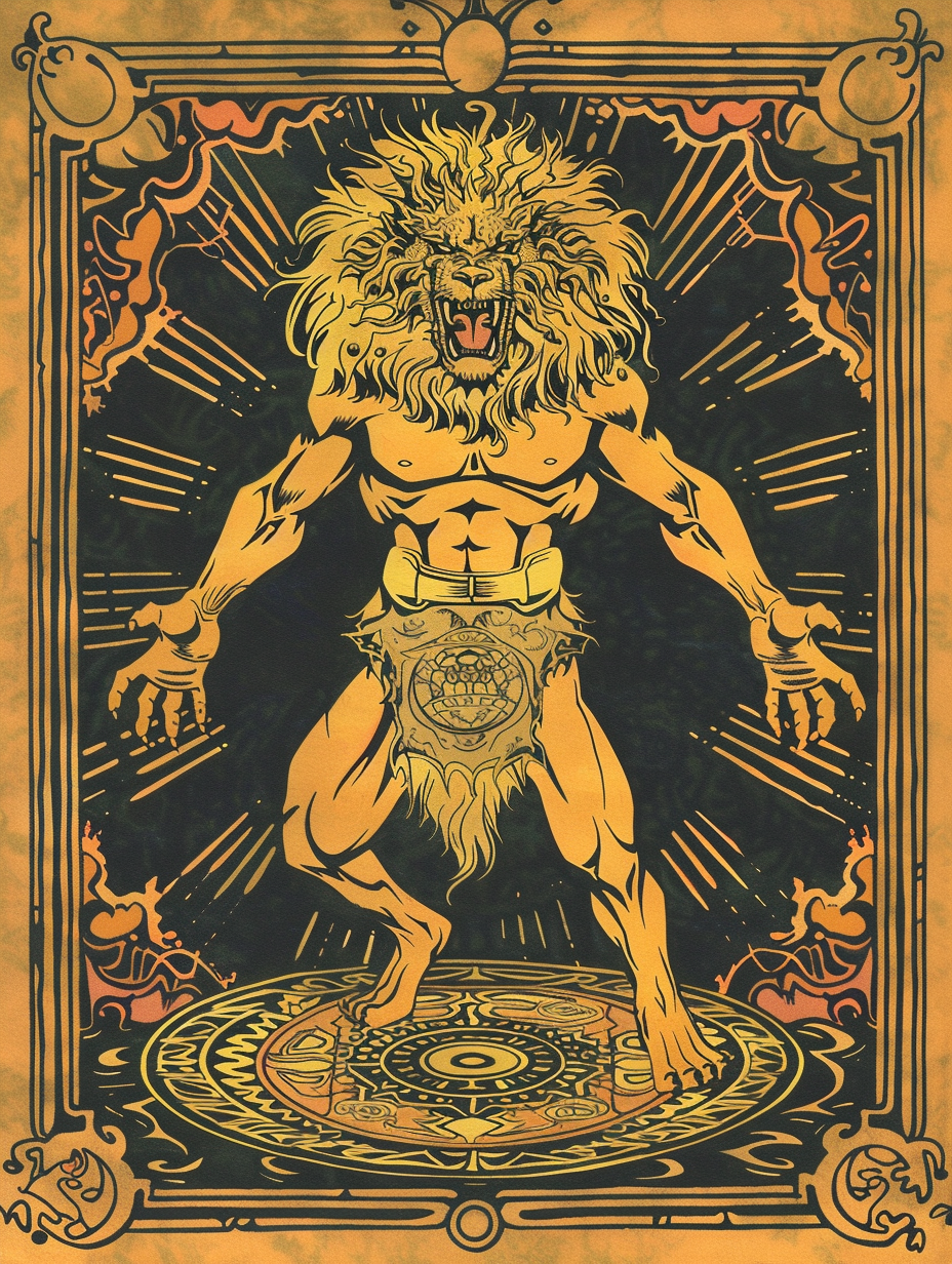 Man Transforms into Lion on Fantasy Trading Card