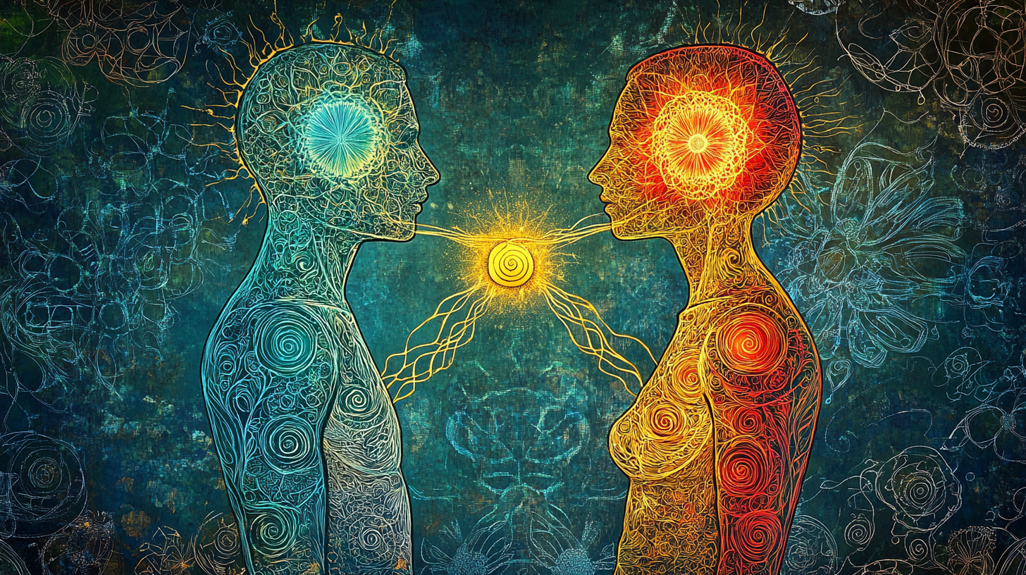 Man and Woman Chakra Energy Exchange Illustration