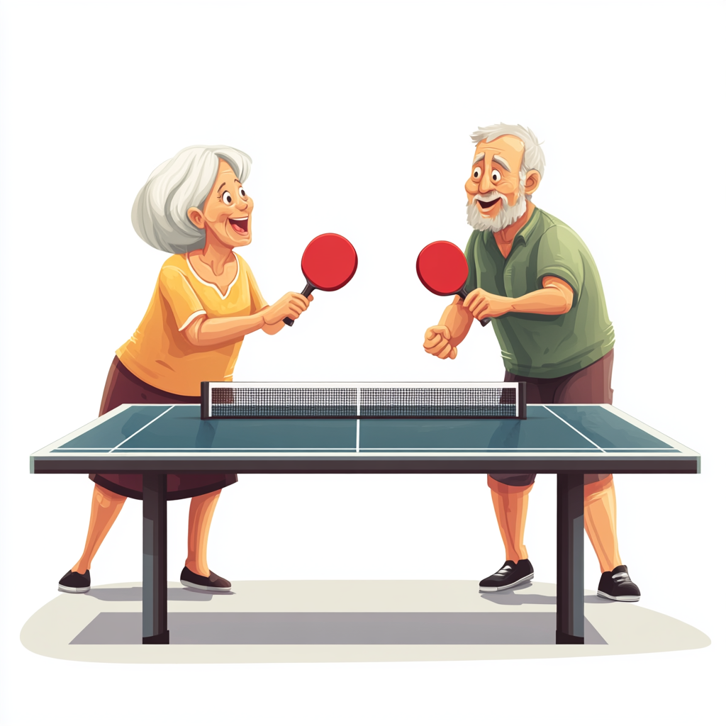 Man and woman playing ping pong, 50s, cartoon style