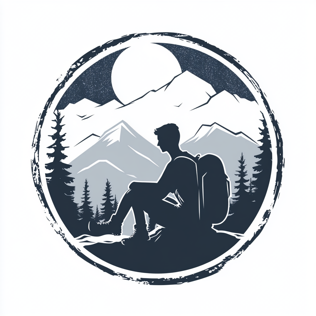 Man camping under moon with mountain backdrop vector.