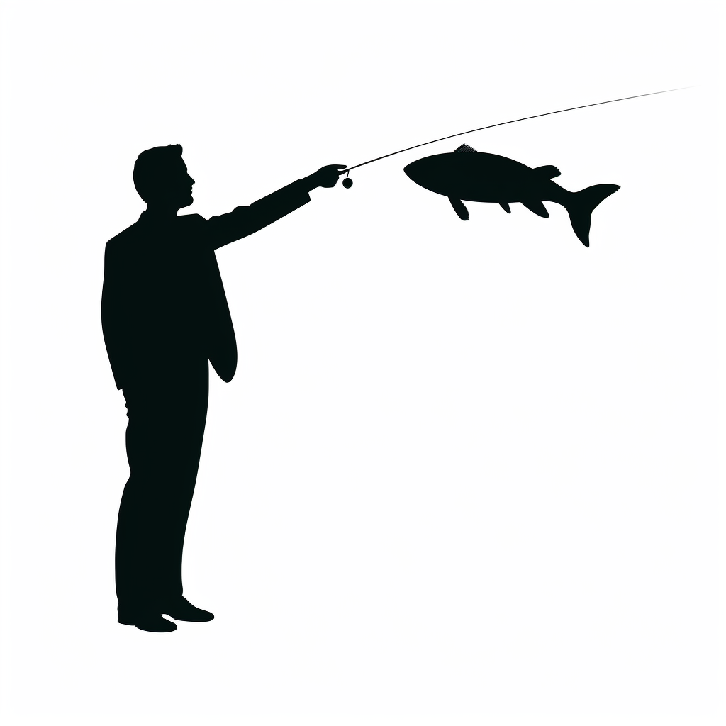 Man fishing with black and white vector style image.