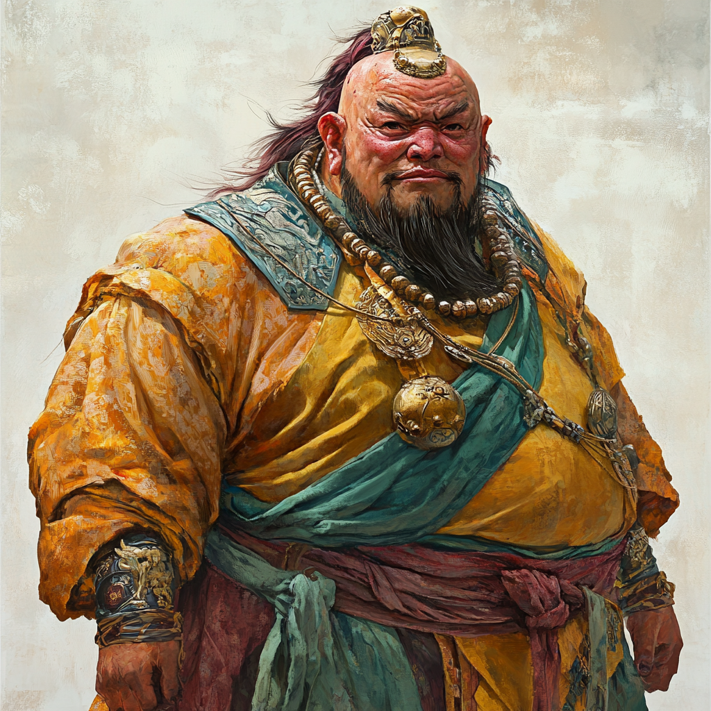 Man in ancient Chinese attire with unique features.