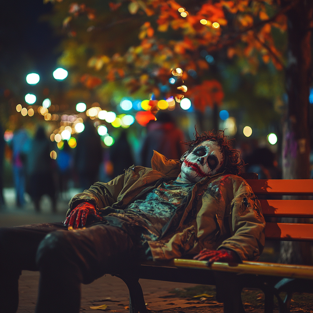 Man in funny zombie Halloween costume at party