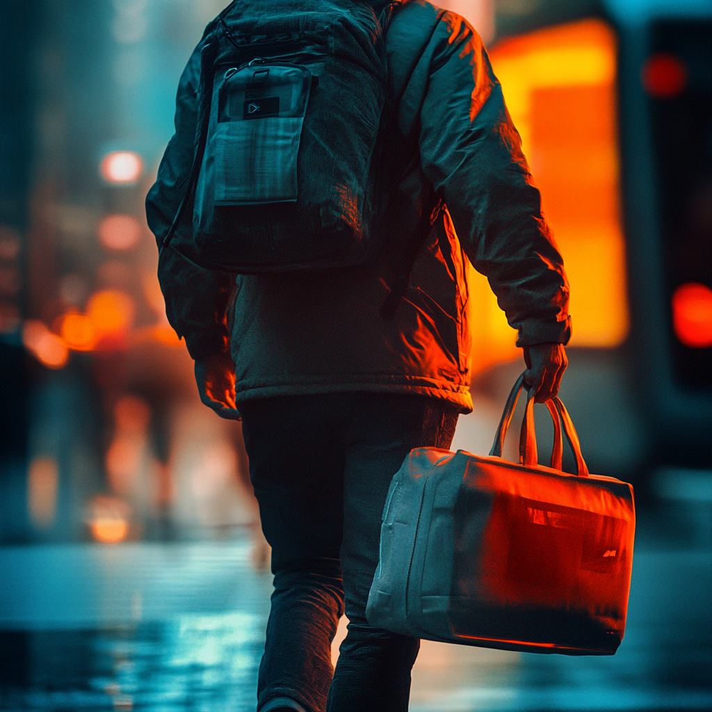 Man on Street: Juggling Bags and Mobile Phone