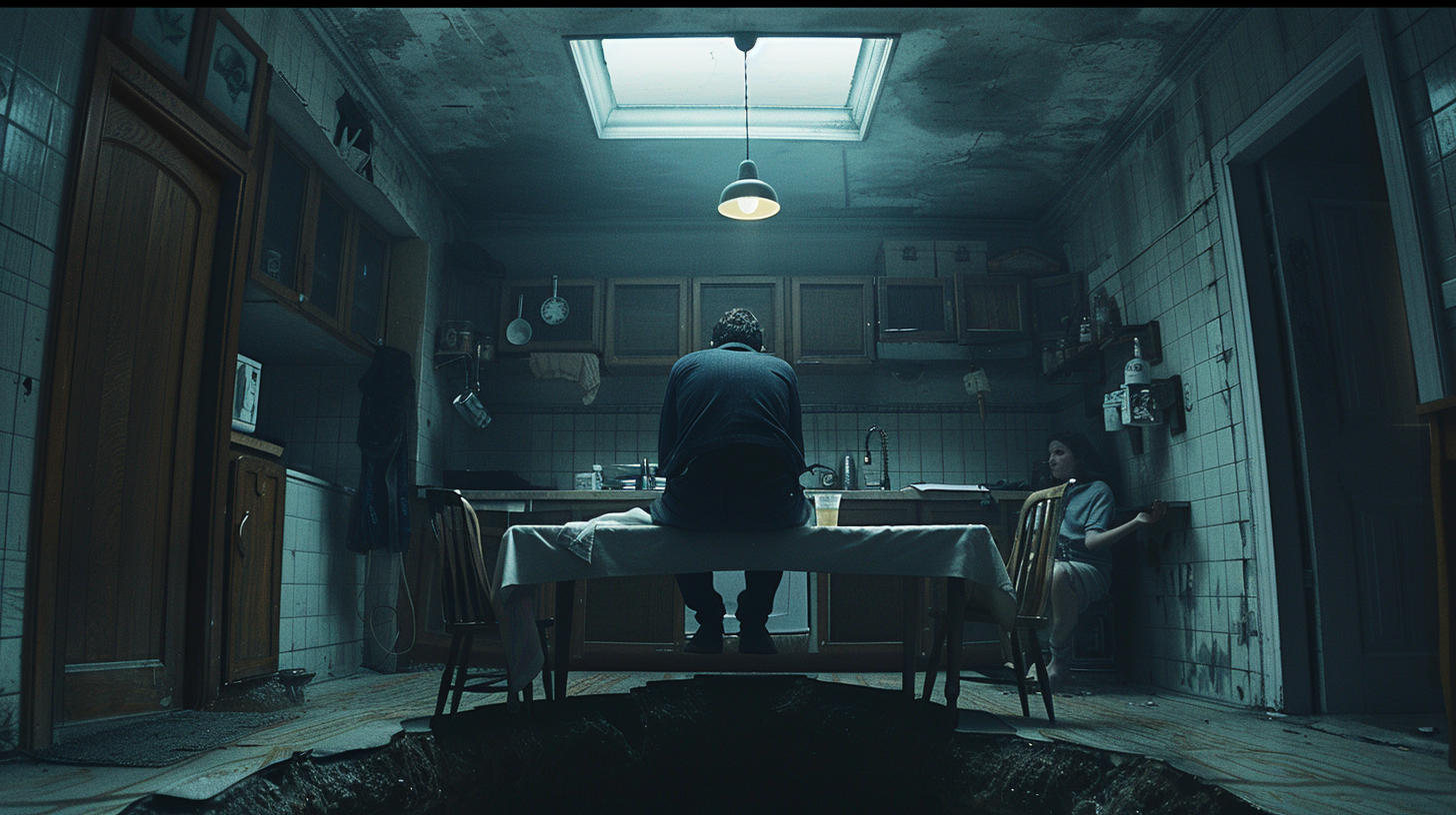 Man on the Edge of Abyss, Family in Kitchen