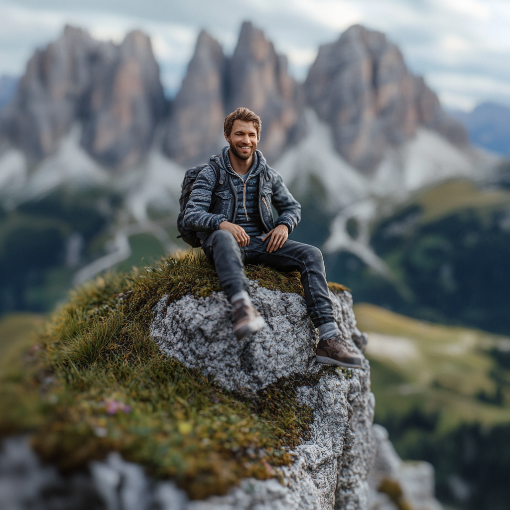 Man relaxing in Dolomite mountain landscape.