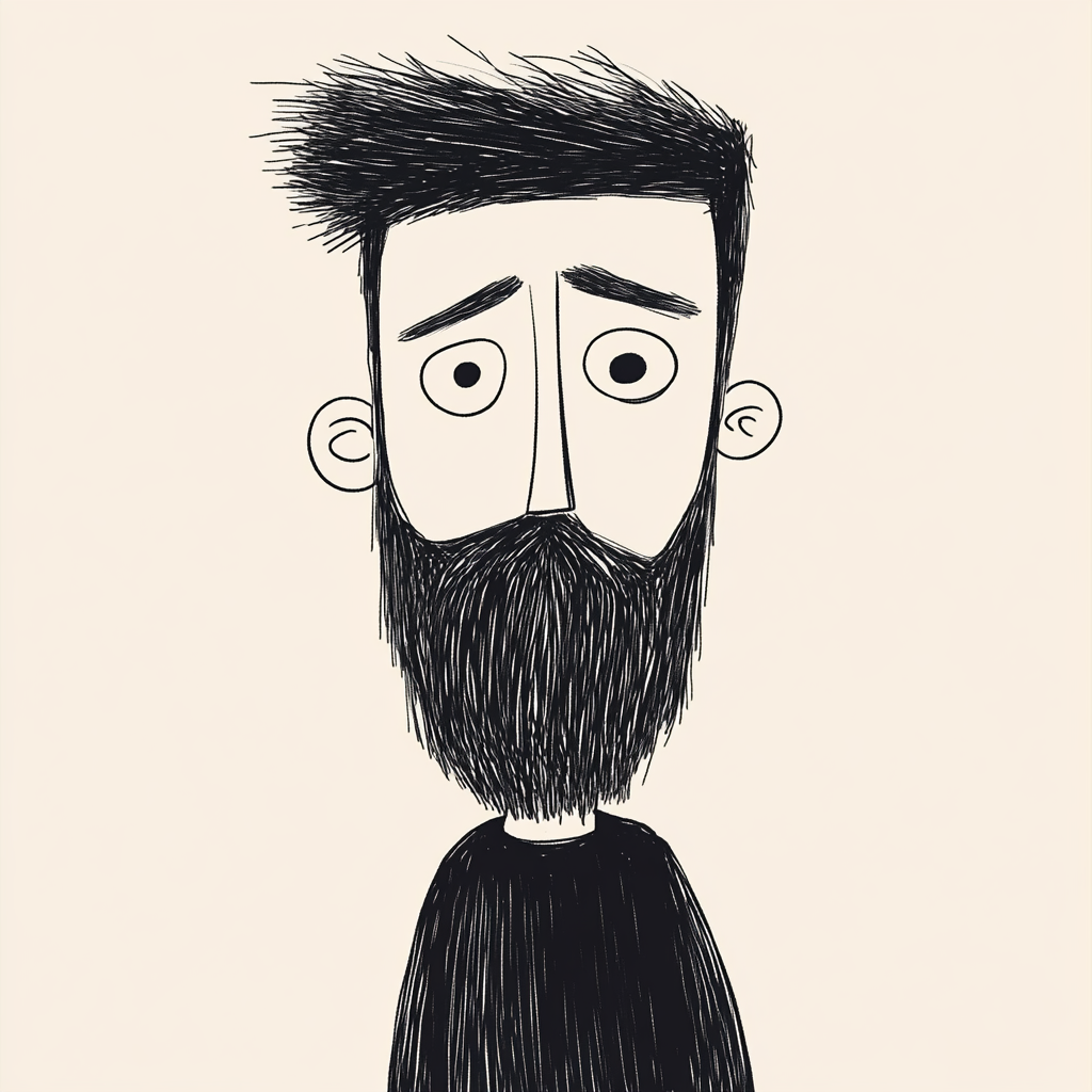 Man with Beard Doodle in Minimalistic Style