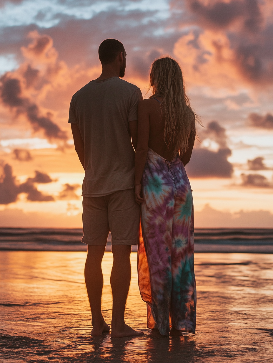 Man with buzz cut and woman in tie-dye.