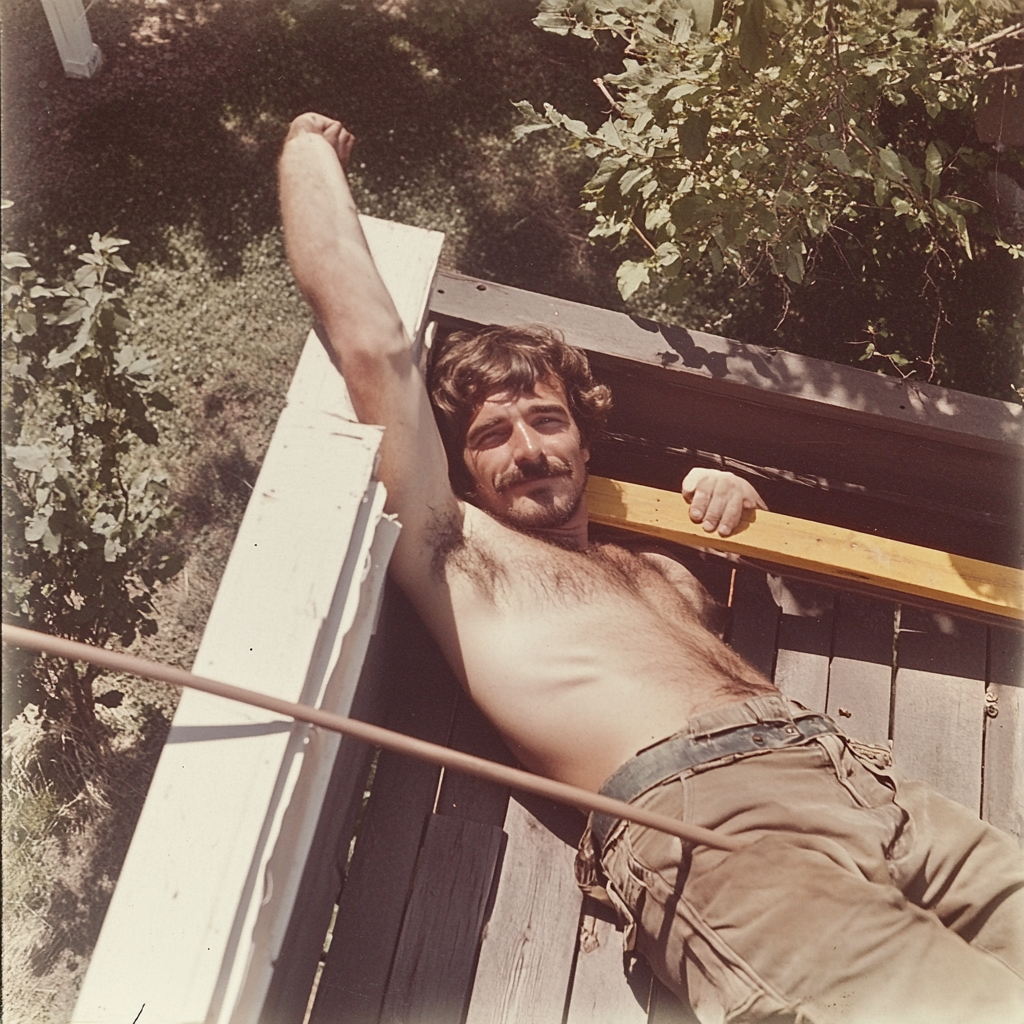 Man working outdoors in 1970s heat