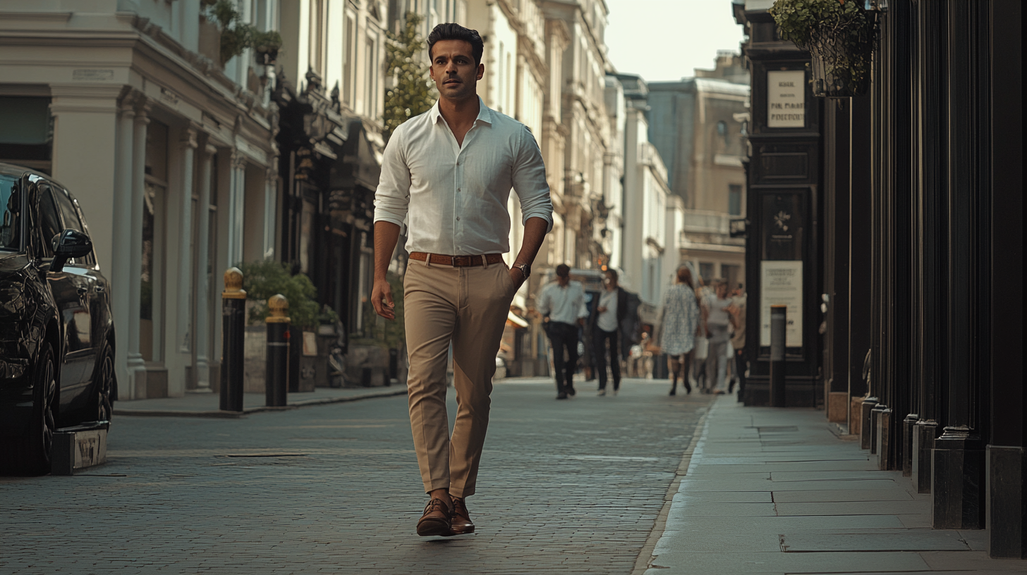 Manoj Bajpayee in London wearing white shirt and brown shoes.