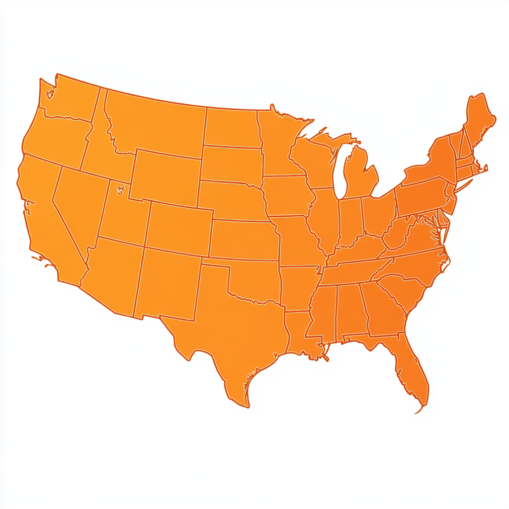 Map of US with DesignShop's Branded Orange States