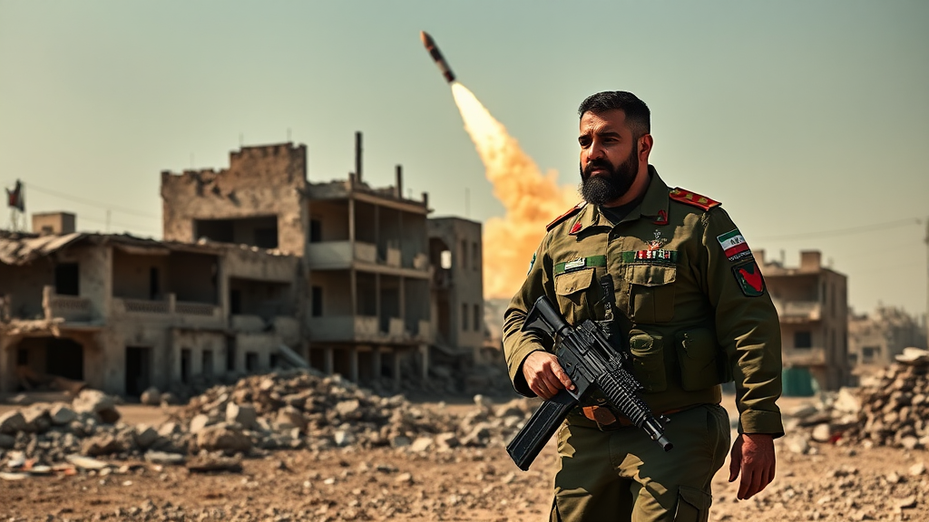 March of Iranian Soldier in War-Torn Gaza