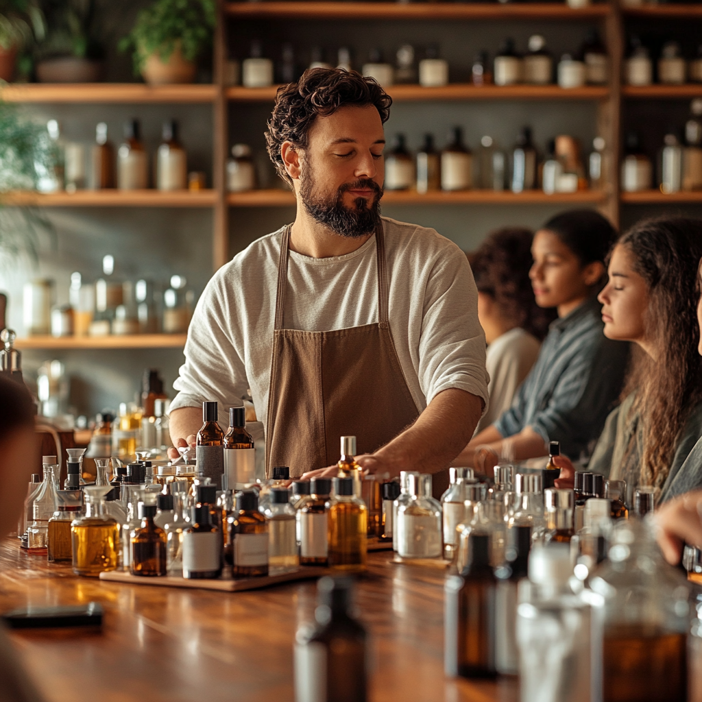 Master perfumer teaches students art of fragrance blending attentively