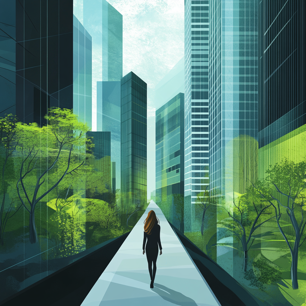 Maya walking through city, choosing between ambition and integrity.