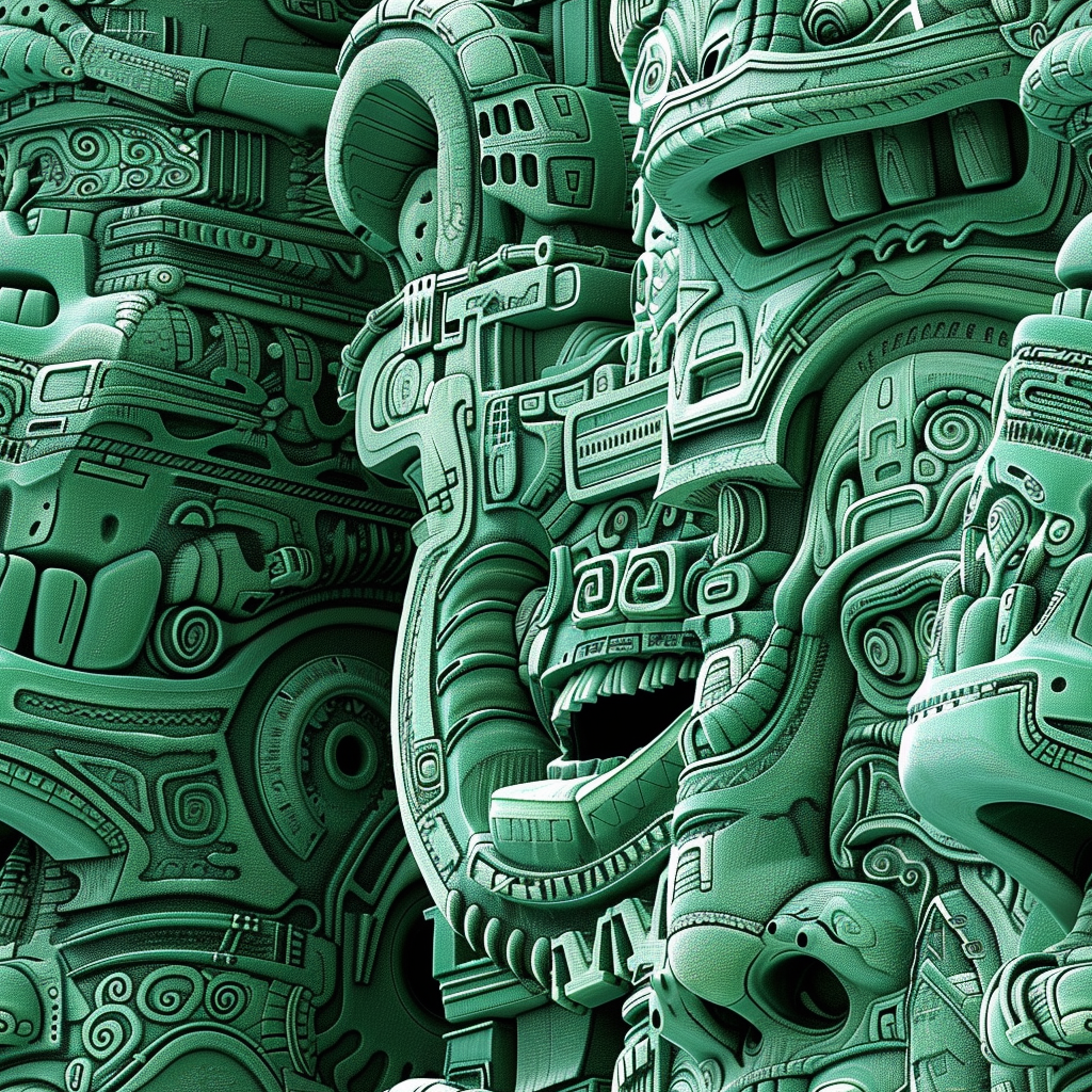 Mayan hieroglyph jets meet Ferrofluid mutant forms. Microorganisms abound.