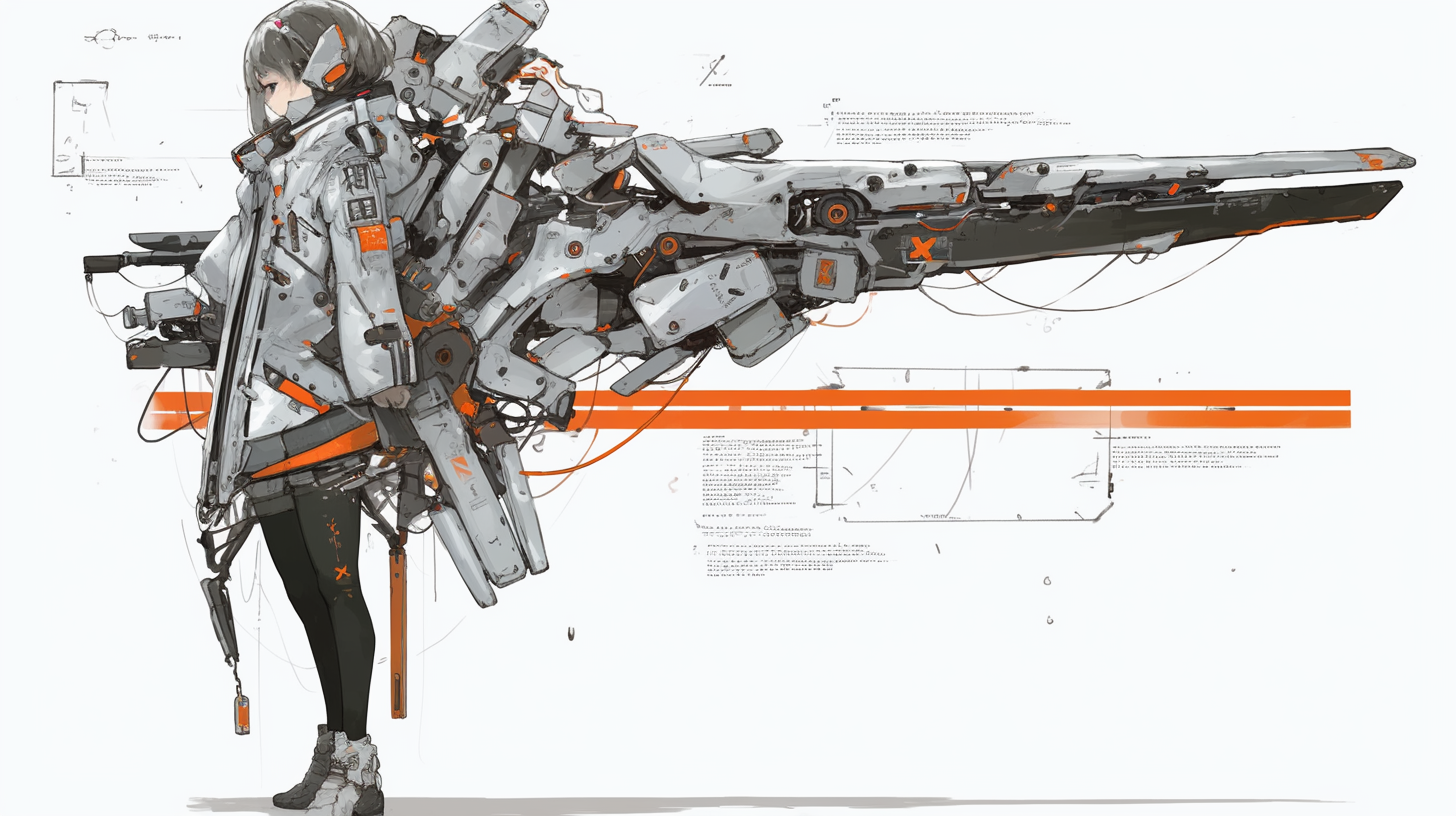 Mecha musume with railgun, intricate design, futuristic atmosphere.