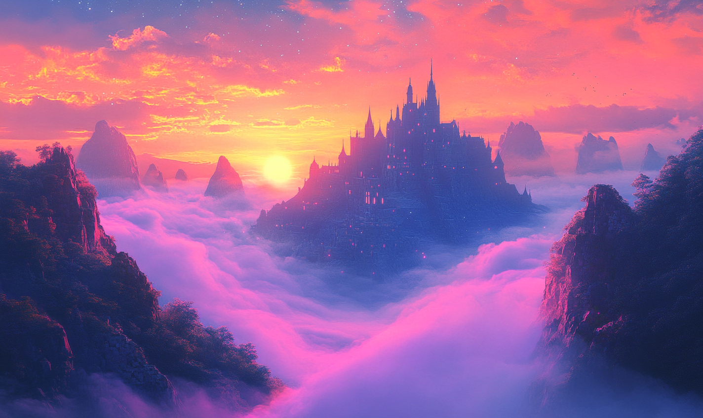 Medieval Fantasy Landscape with Dragons and Castles