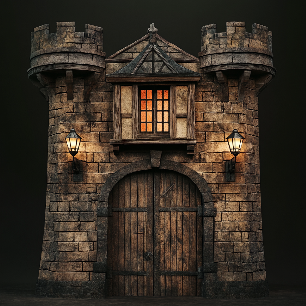 Medieval guardhouse with barrier and detailed photo.