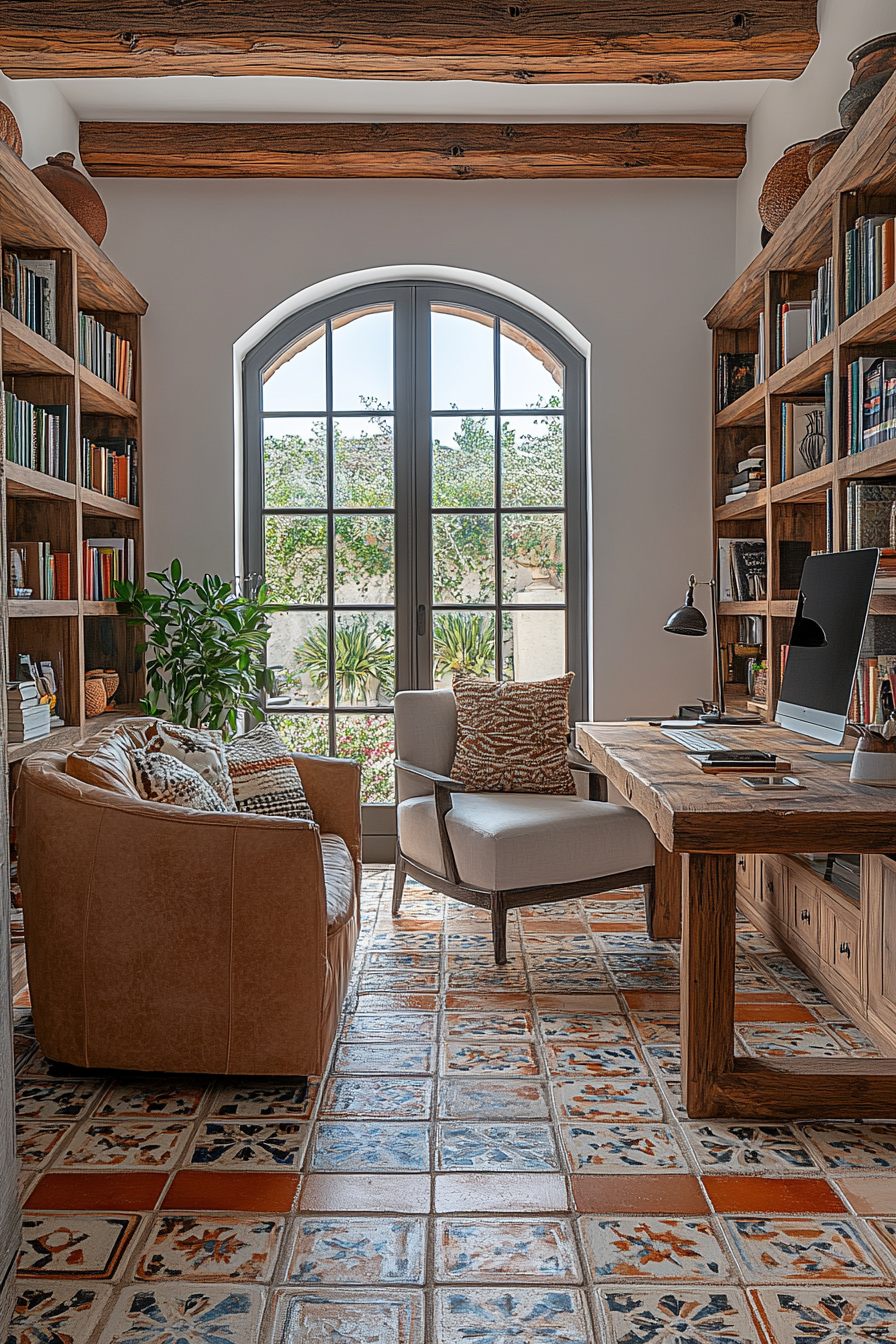 Mediterranean home office with modern twist and comfort