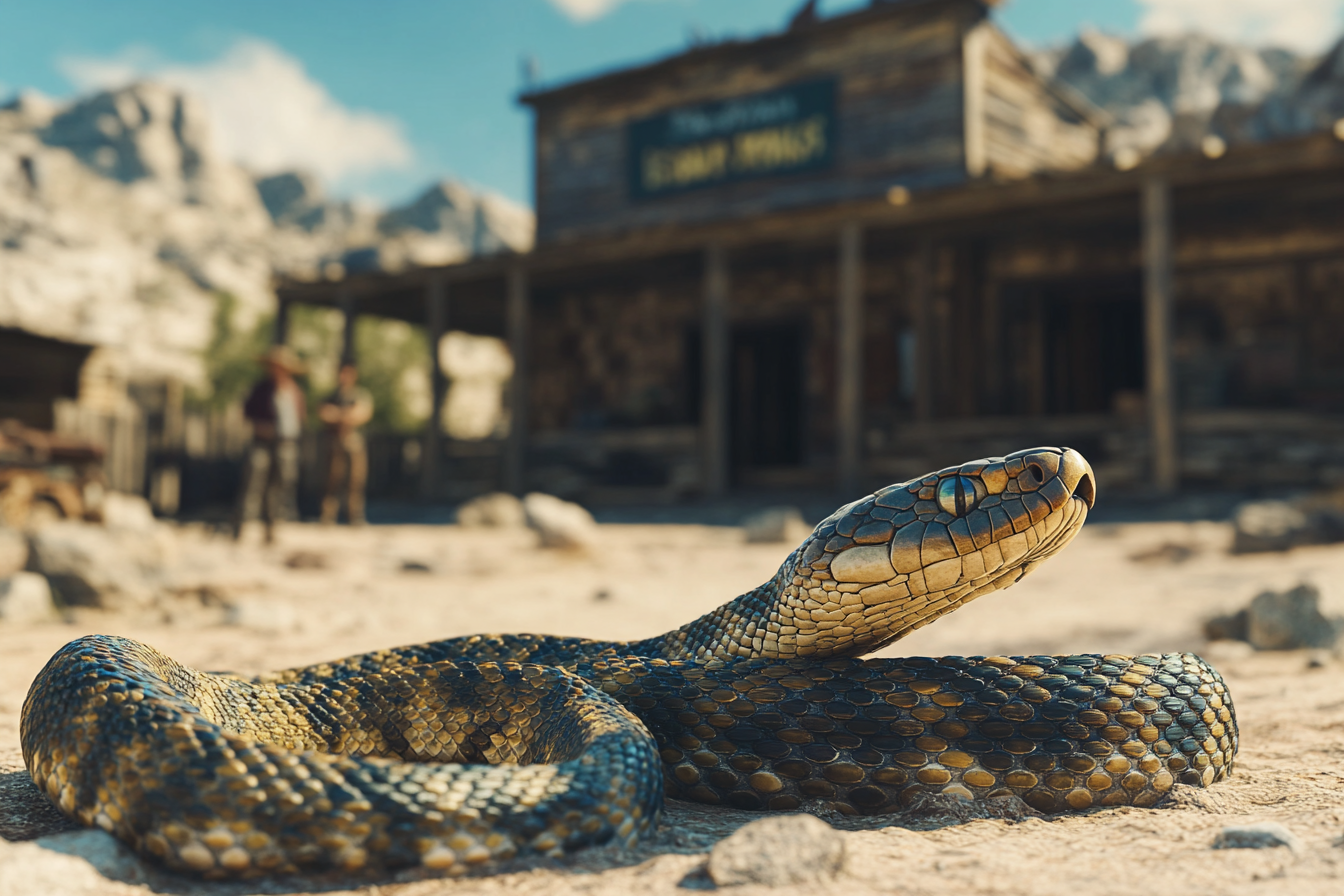 Medium shot of rattle snake in Texas desert.