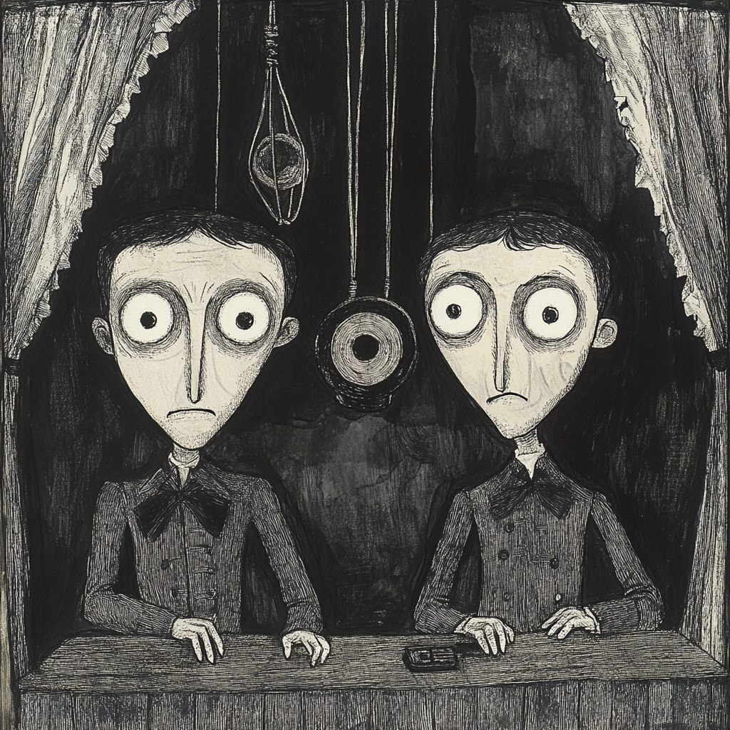 Melancholic Puppet Theater: Edward Gorey-inspired surreal scene