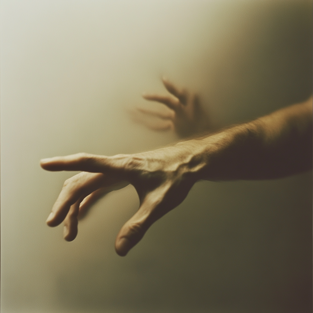 Melancholy photograph of hands reaching towards god.