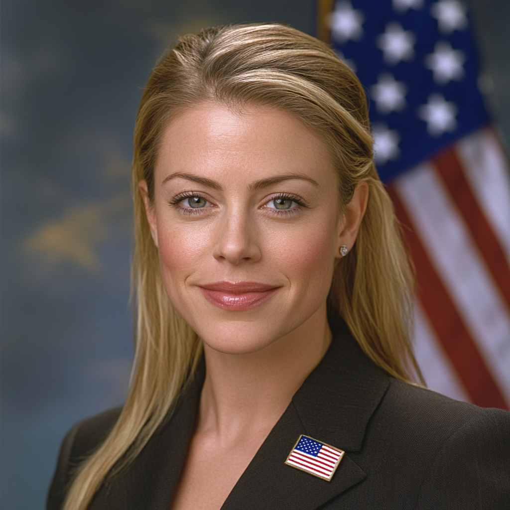 Melissa Joan Hart in congressional portrait with American flag.