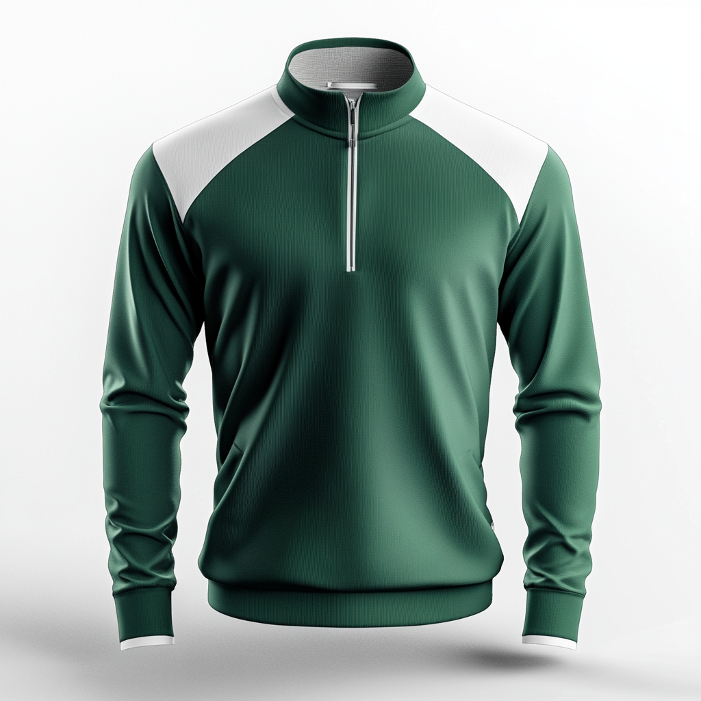 Men's golf quarter zip long sleeve jacket floating realistically.