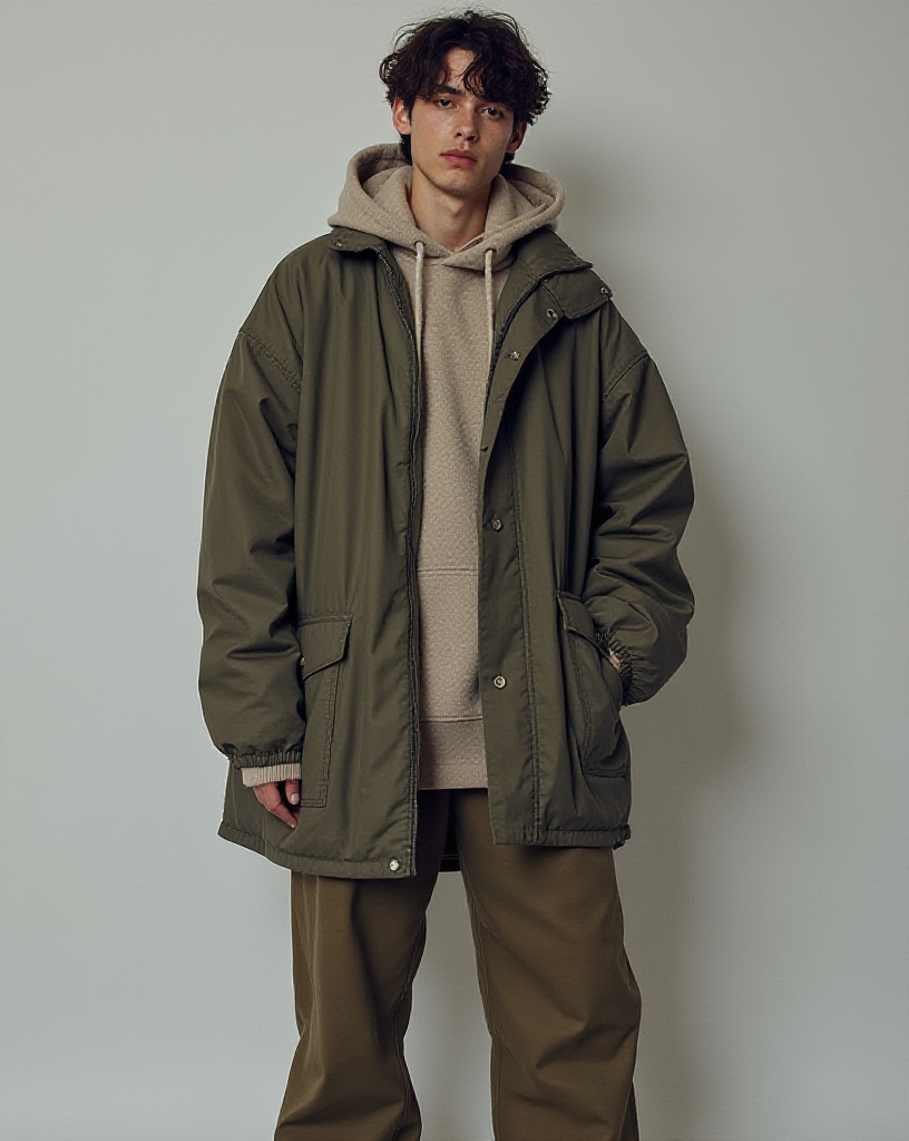 Men's oversized clothing for the year 4050 fashion trend.