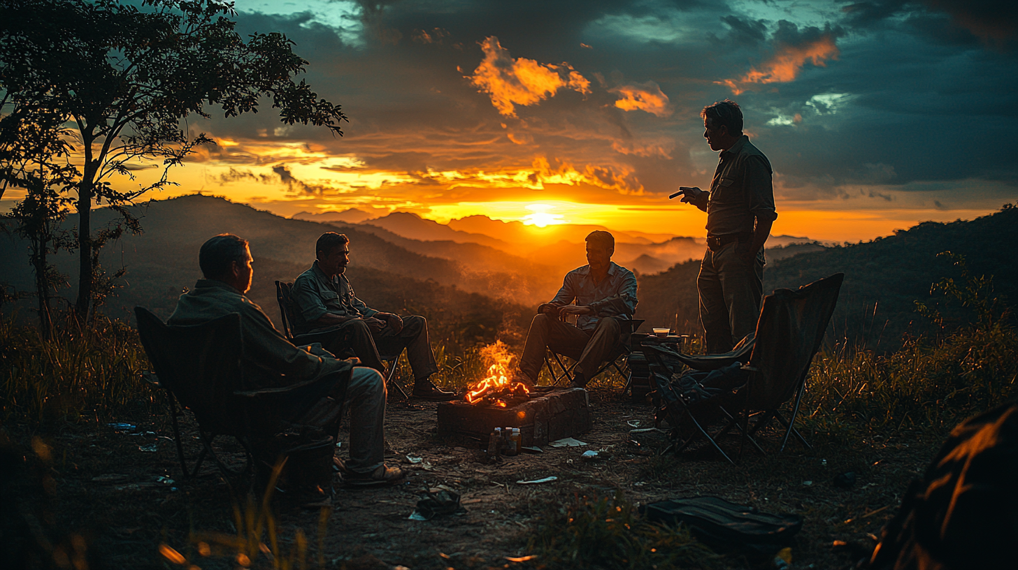 Men Sharing Stories Amidst Nicaragua's Mountain Sunset