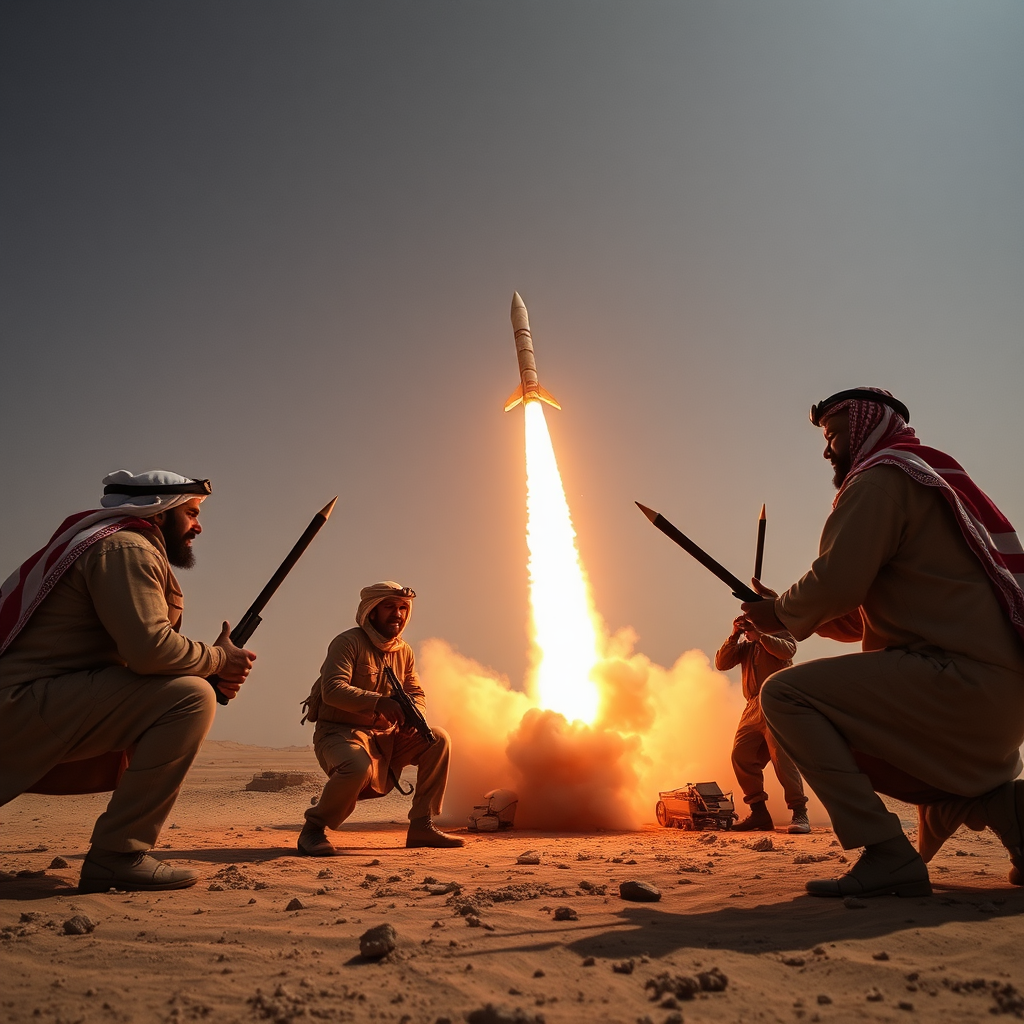 Men playing rockets in the Middle East