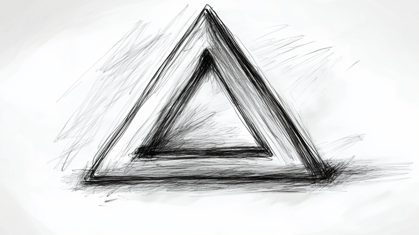 Messy isosceles triangle sketch with uneven base and jagged sides