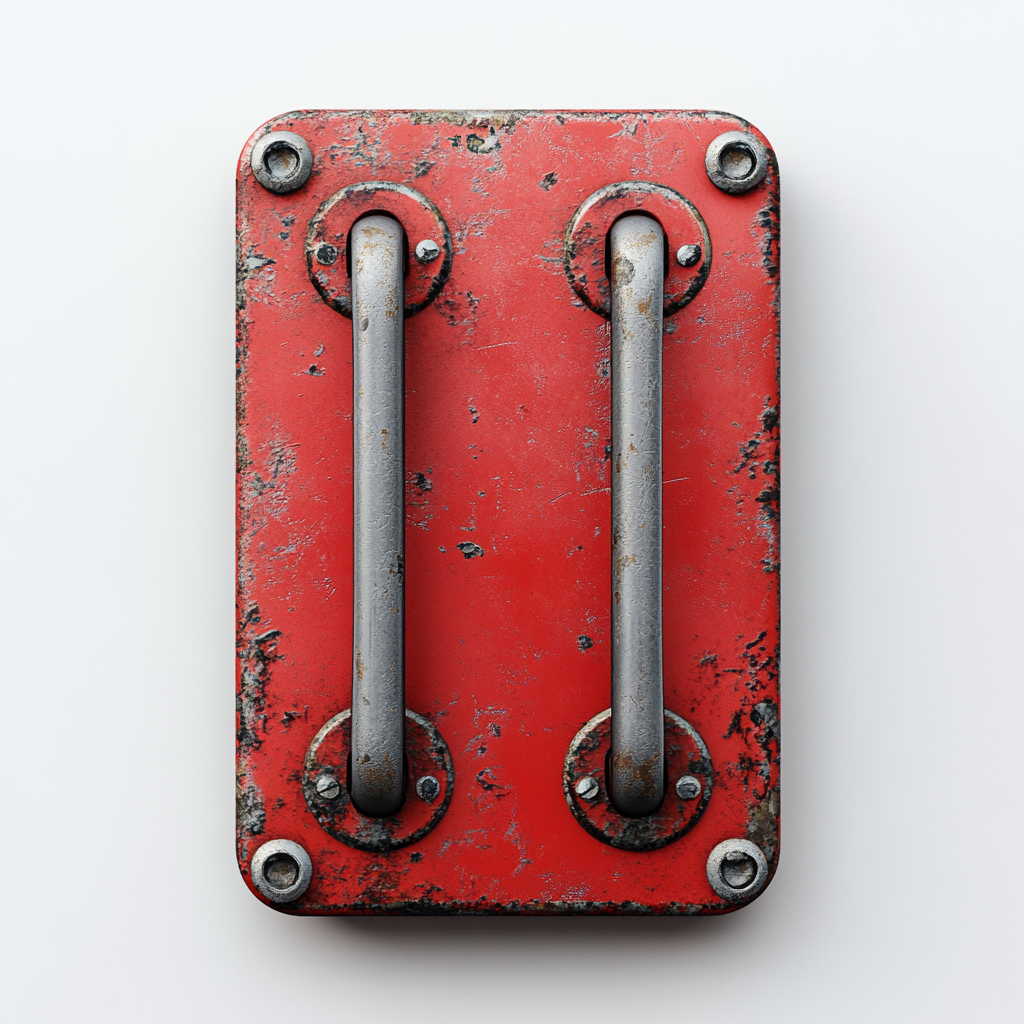 Metallic switch with red base, three metal prongs, viewed from above.