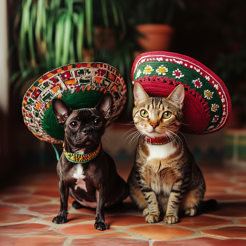 Mexican Independence Day Celebration with Xoloitzcuintle and Cat