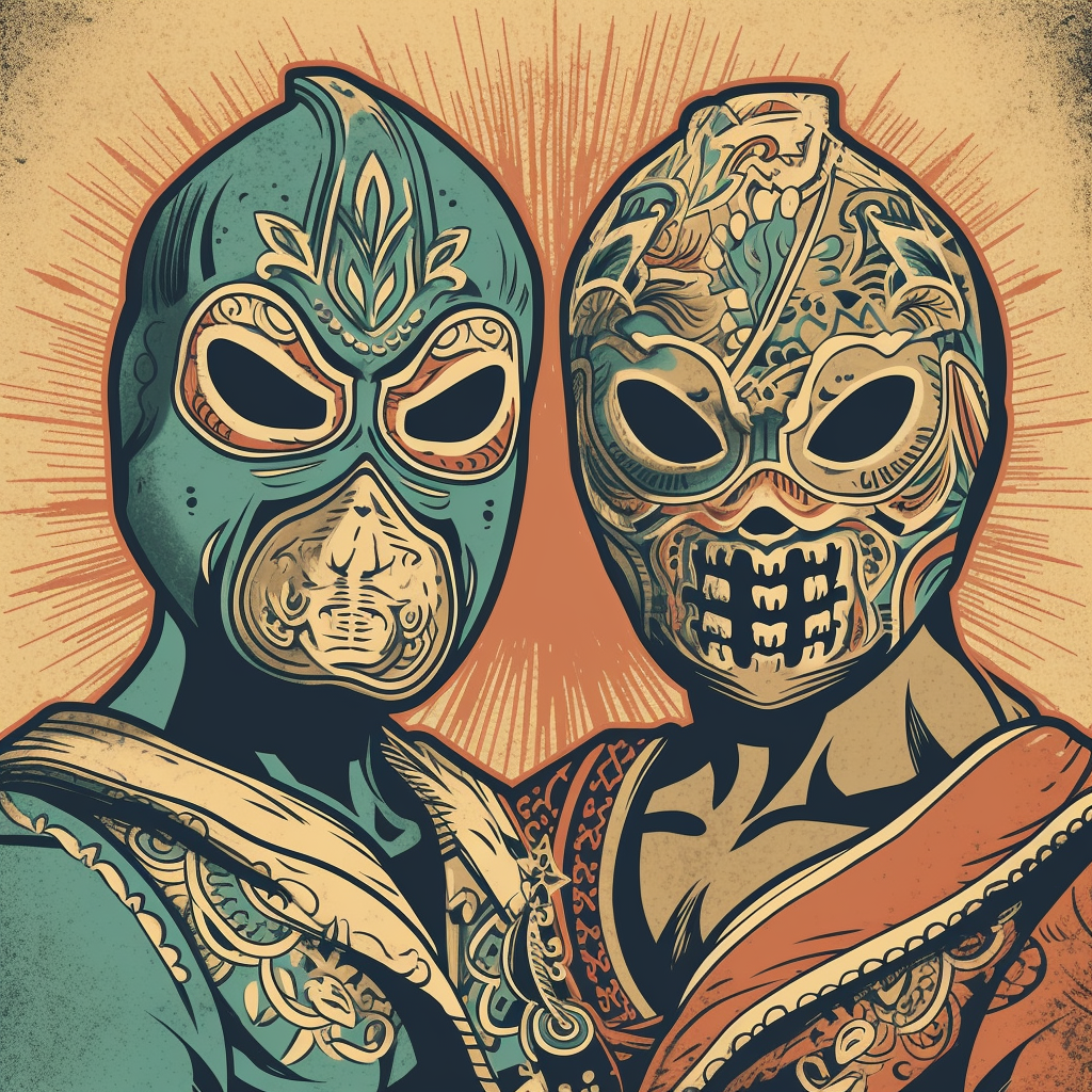 Mexican Luchadors in Action: Minimalist Anime Design