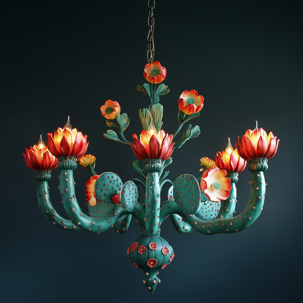 Mexican Nopal chandelier with cactus flowers design.