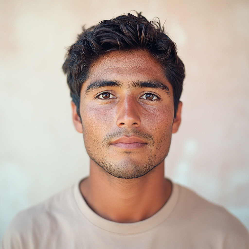 Mexican-Portuguese man with oblong face, dark hair.